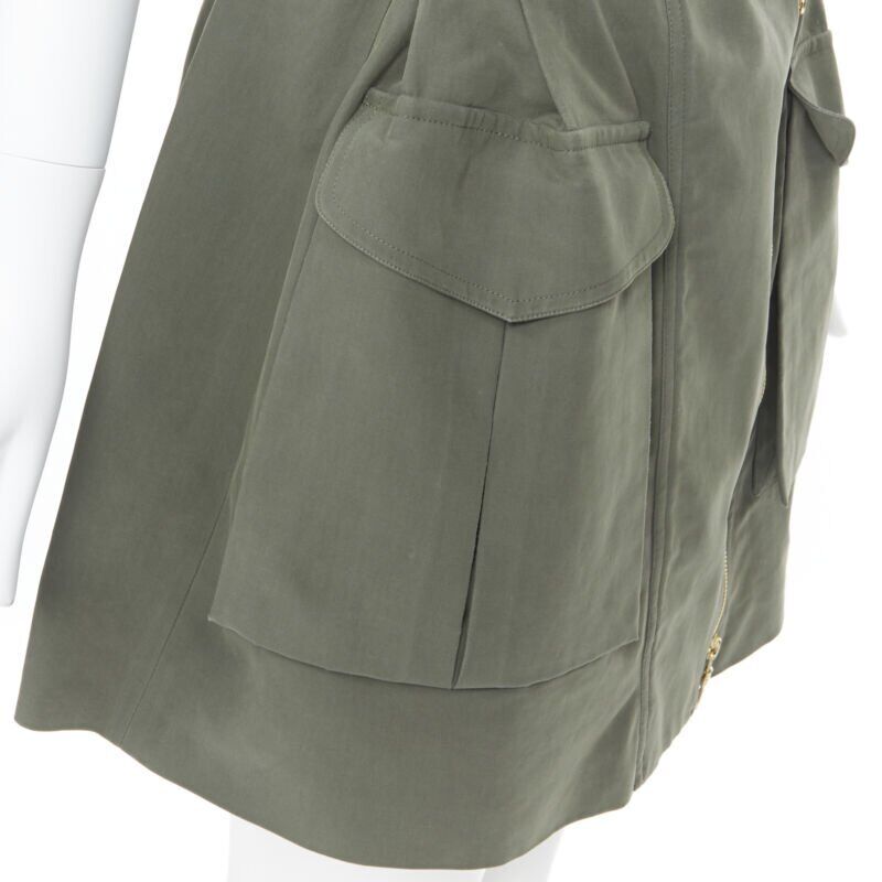 KENZO military khaki green cotton dual pockets belted elasticated skirt Fr38