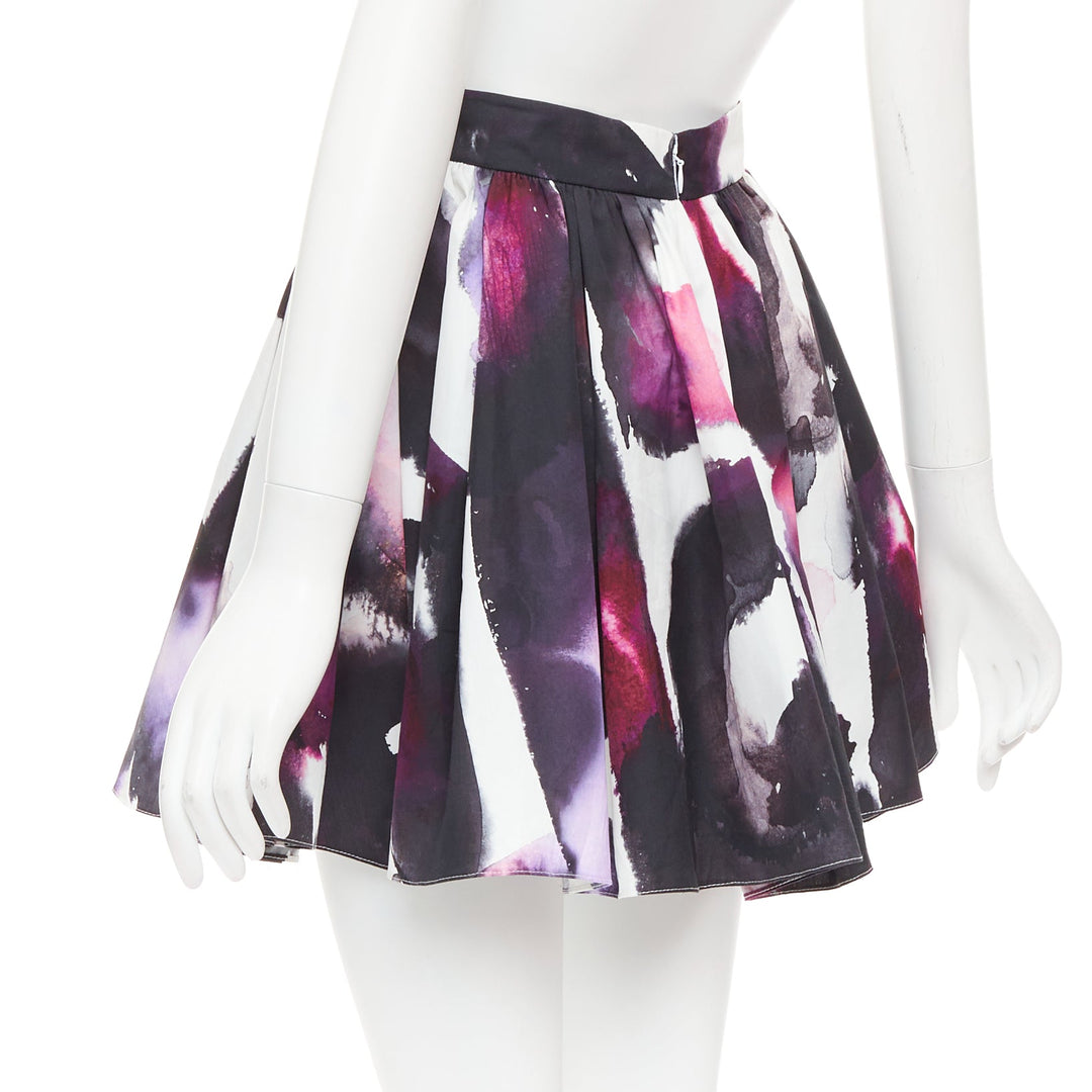 ALEXANDER MCQUEEN 2022 purple watercolor paint print pleated skirt IT38 XS