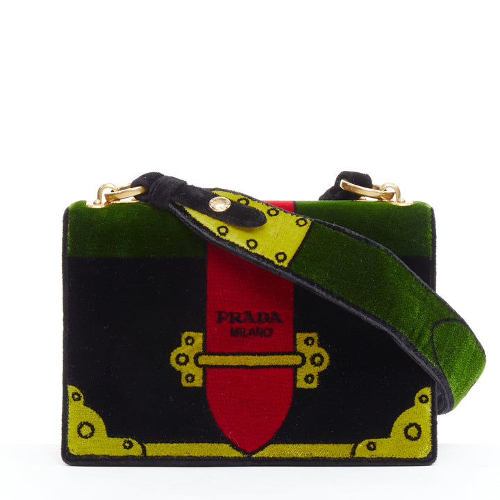 PRADA Cahier velvet tromp loeil print crossbody box bag