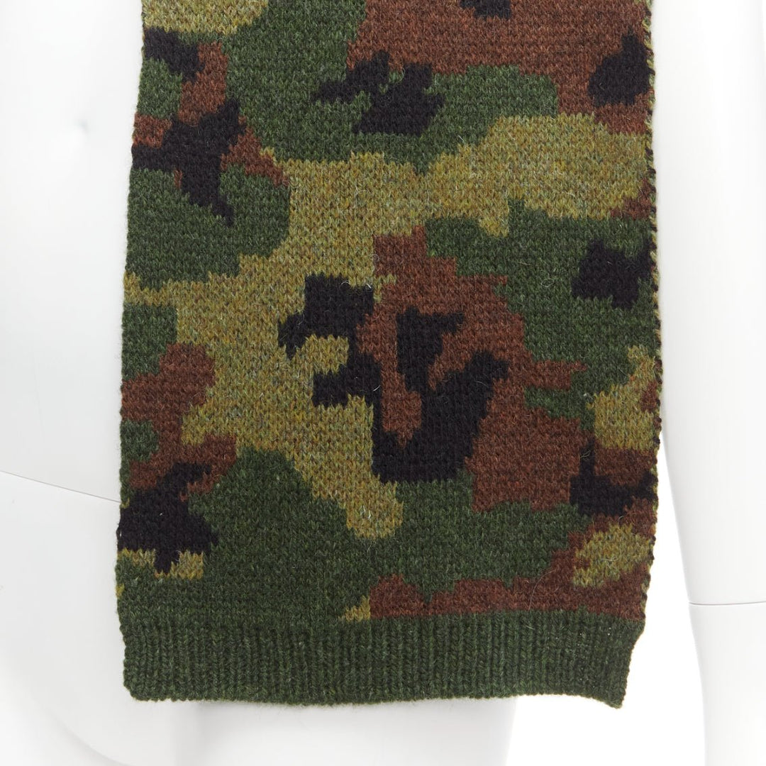 MIU MIU 2019 100% virgin woo green brown camouflage jacquard long scarf