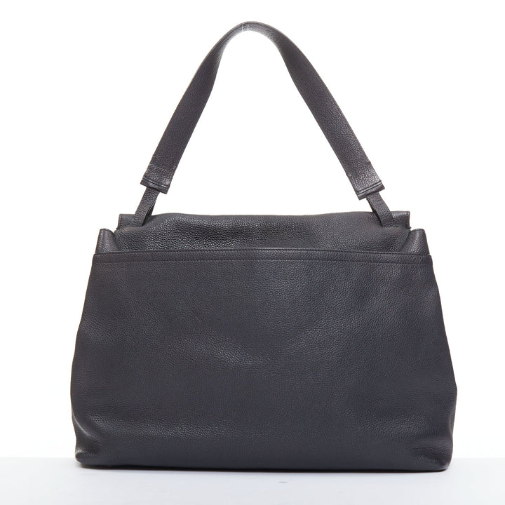 THE ROW Top Handle 14 black pebble leather loop through flap shoulder bag