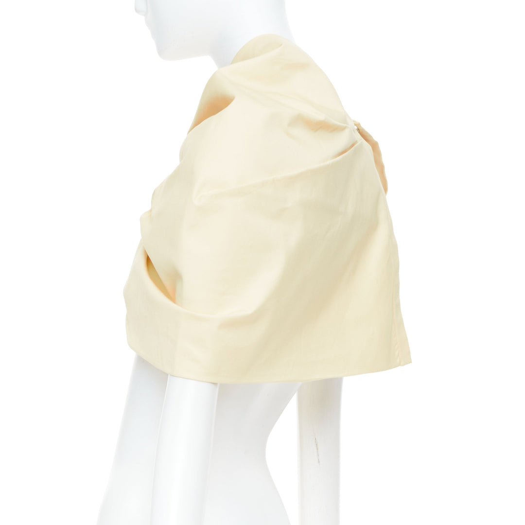 JIL SANDER 2021 pastel yellow cotton silk knot detail wrap short cape IT34 XXS