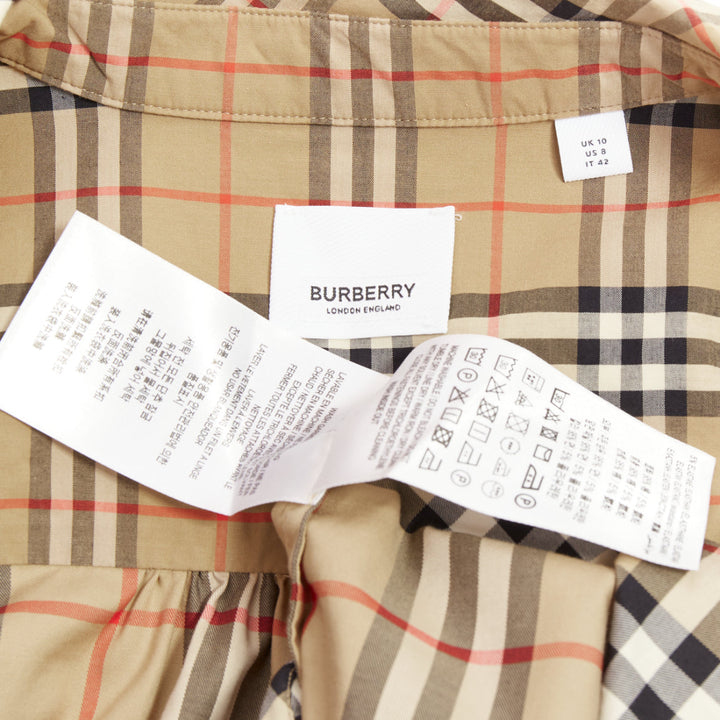 BURBERRY Archive Beige Vintage Check cotton button down belt shirt dress UK10 S