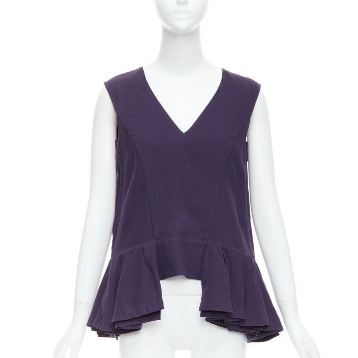 MARNI purple cotton silk Vneck peplum hi low tunic top IT40 S