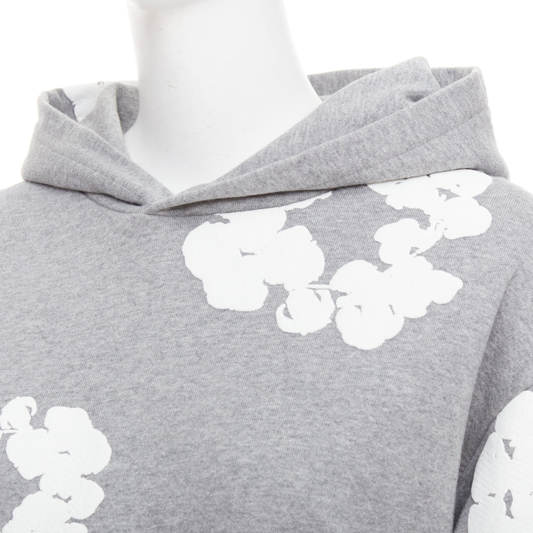 DENIM TEARS Wreath grey cotton white puffy print hoodie pullover S