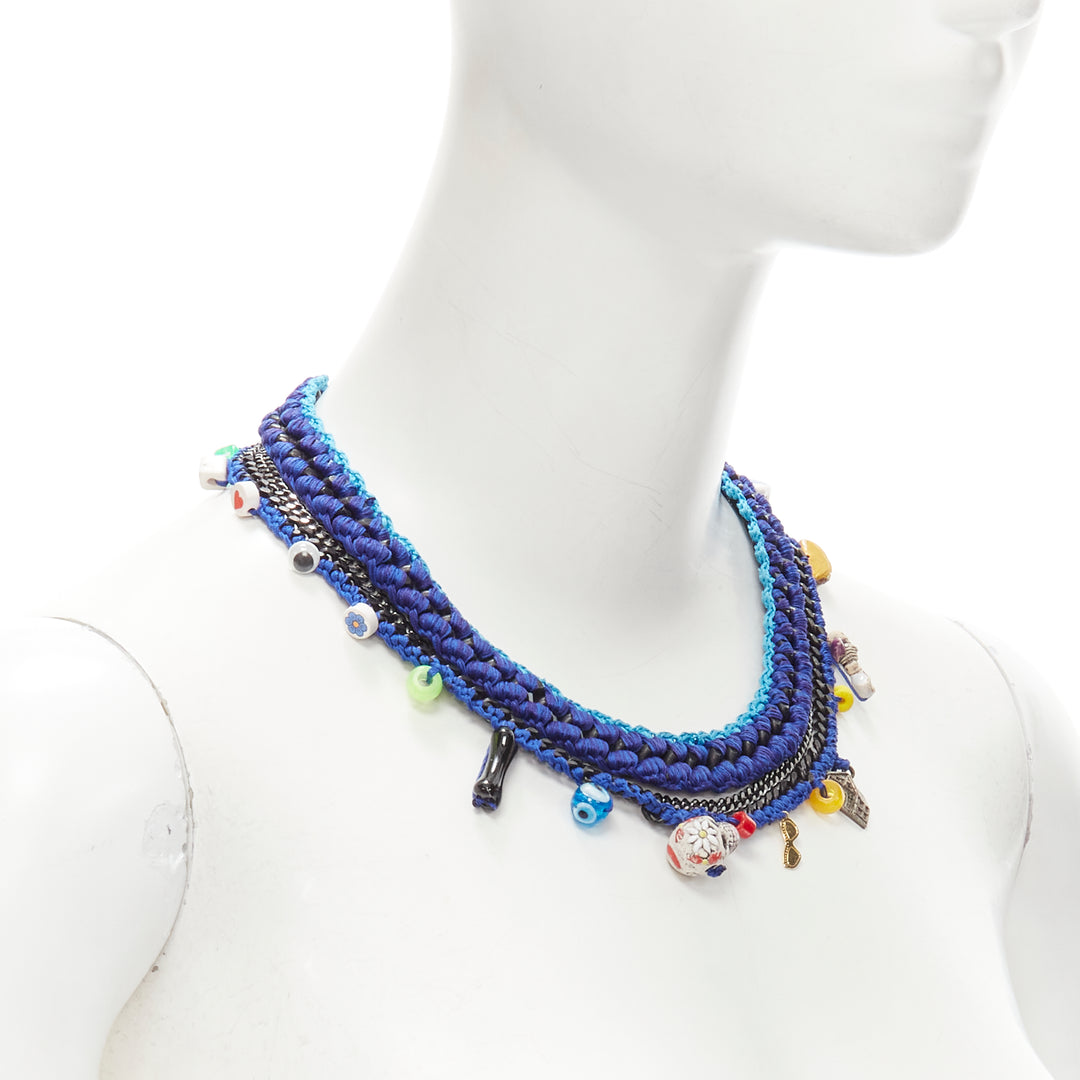 VANESSA ARIZAGA blue rope chain colorful charm skull dice necklace