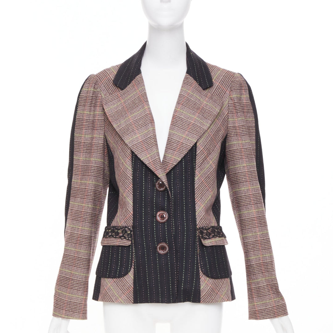 CHRISTIAN LACROIX patchwork plaid pinstripe tailored blazer jacket suit FR44 2XL