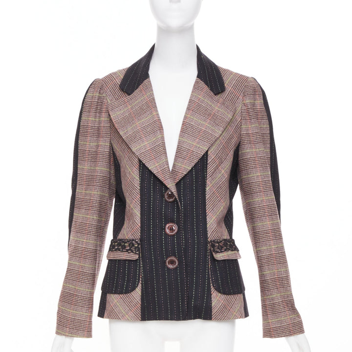 CHRISTIAN LACROIX patchwork plaid pinstripe tailored blazer jacket suit FR44 2XL