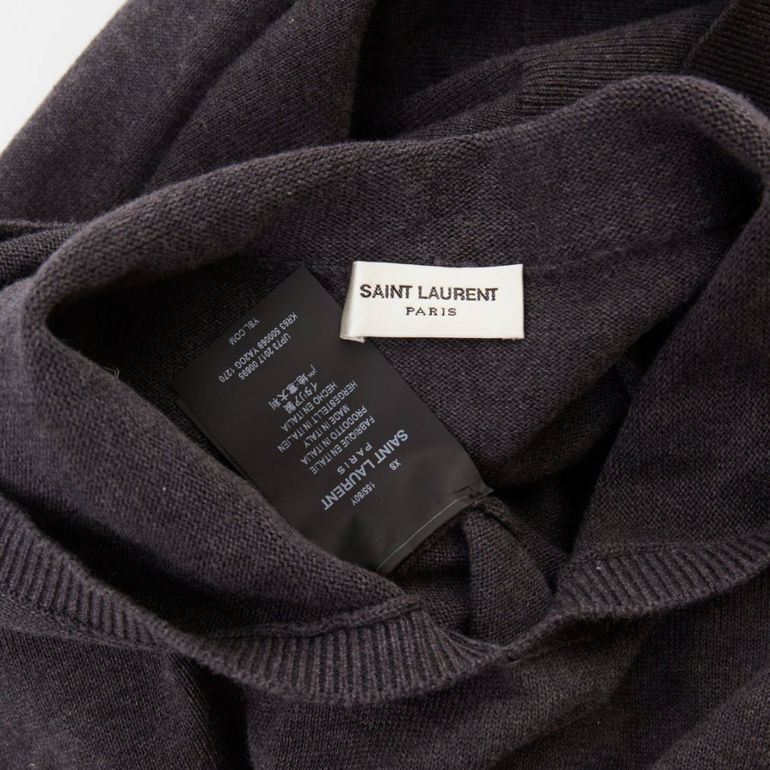 SAINT LAURENT 2017 Eclair Lightning Bolt grey black logo stud hooded sweater XS