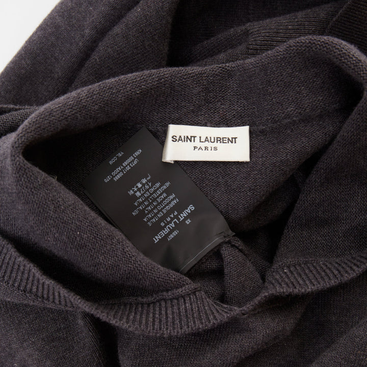 SAINT LAURENT 2017 Eclair Lightning Bolt grey black logo stud hooded sweater XS