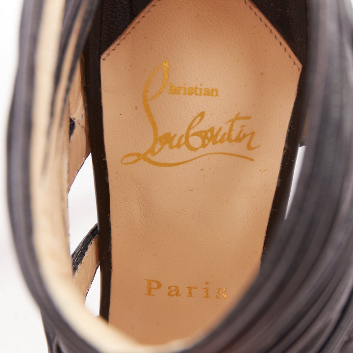 CHRISTIAN LOUBOUTIN Tinazata 120 black strappy caged gladiator sandals EU37.5