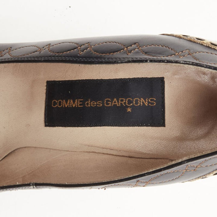 COMME DES GARCONS Vintage 1970s black leather western cuban heel JP24 EU36.5
