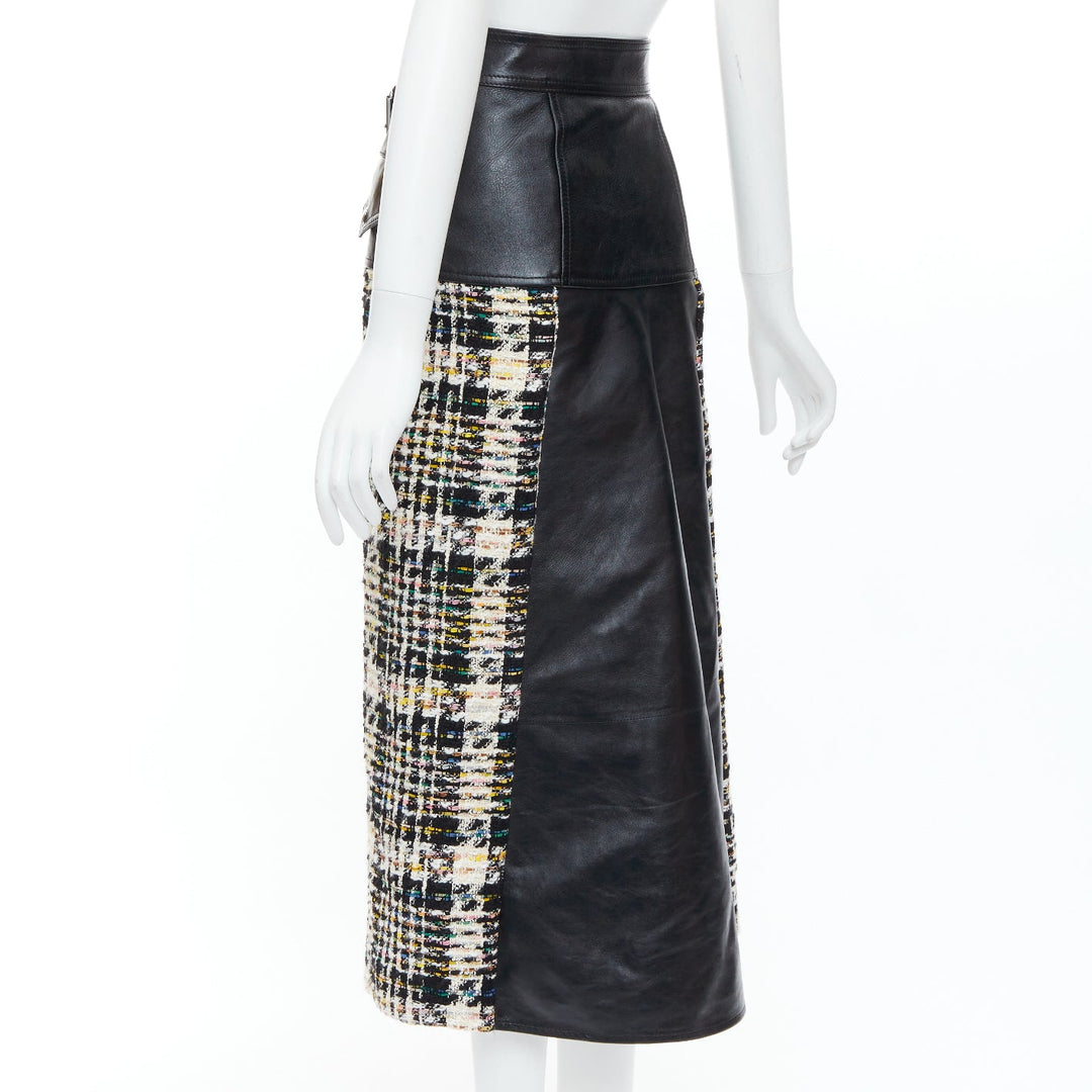 ALEXANDER MCQUEEN 2023 Hybrid leather tweed deconstructed biker skirt IT36 XXS