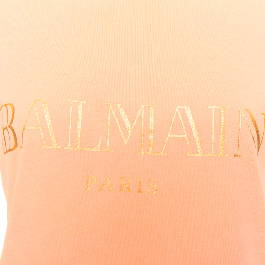 BALMAIN peach pink gold foil logo buttons shoulder sleeveless tshirt FR36 S