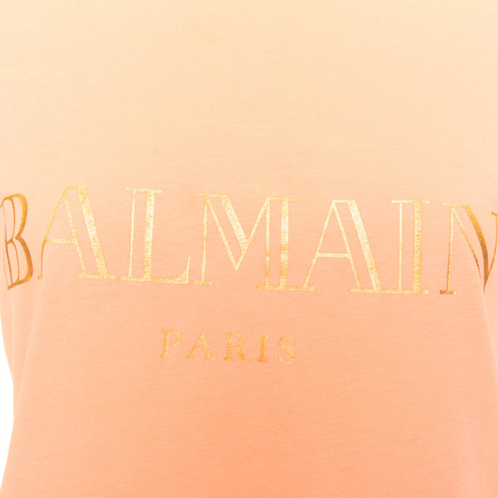 BALMAIN peach pink gold foil logo buttons shoulder sleeveless tshirt FR36 S