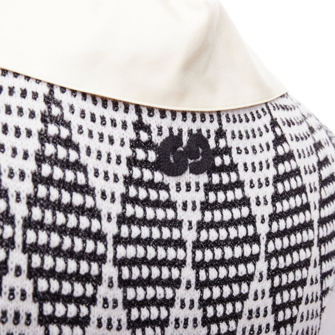 GUCCI black white wool GG lurex argyle knit vest S