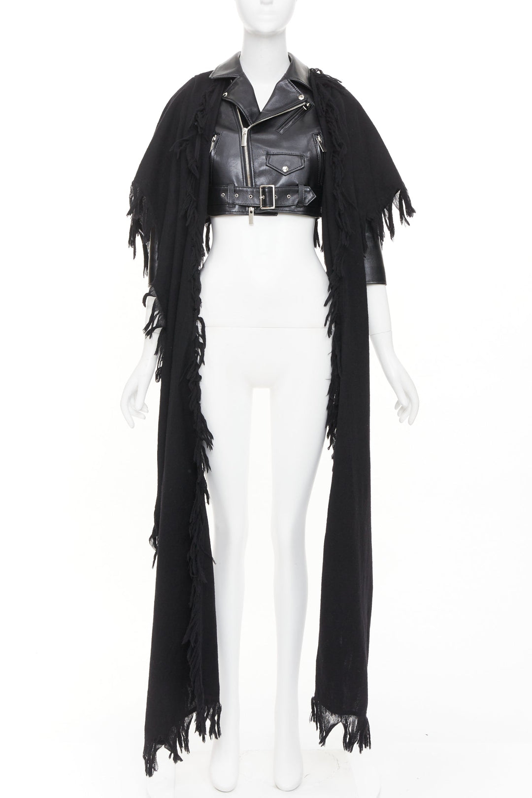 NOIR KEI NINOMIYA 2018 Runway Scarf faux leather crop avant garde biker jacket S