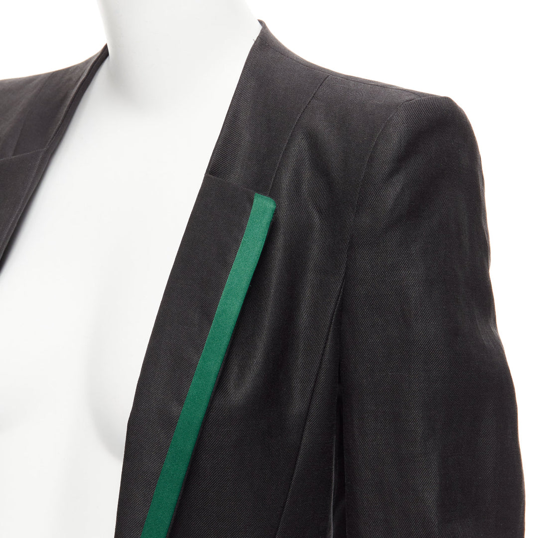 HAIDER ACKERMANN black ramie silk green trim cropped blazer jacket FR36 S