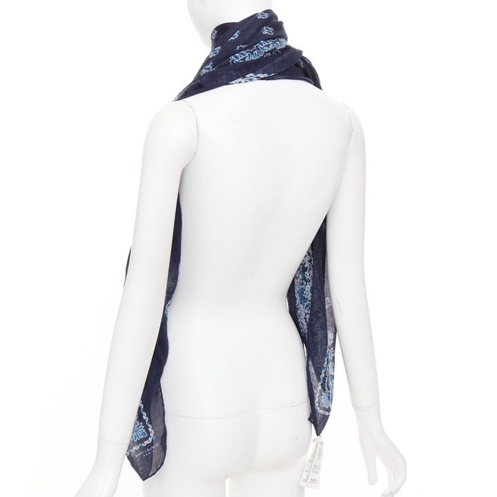 SAINT LAURENT 2016 Runway Surf Sound navy blue paisley cashmere silk wrap scarf