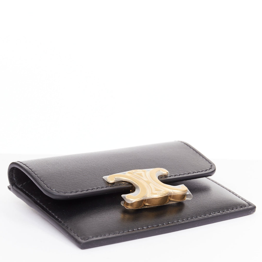 CELINE Compact wallet Coin Triomphe black shiny calfskin cardholder