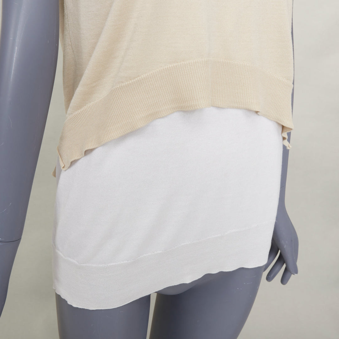 OLD CELINE Phoebe Philo beige silk cotton crew neck dual layer sweater vest M