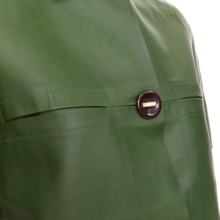 MARNI 2012 green navy calf leather geometric buttons round sleeve coat IT38 XS