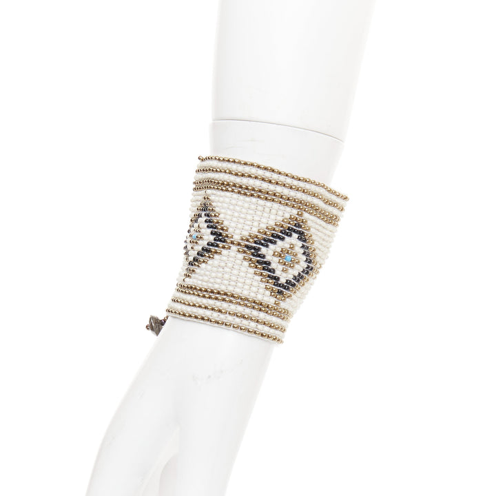 rare SAINT LAURENT Hedi Slimane Hippie Miyuki ethnic bead elastic cuff bracelet