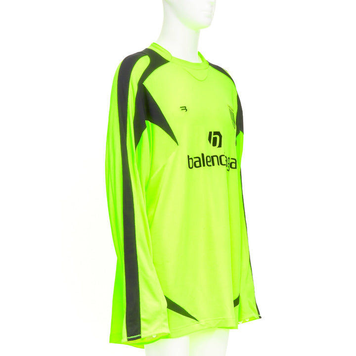 BALENCIAGA 2020 Runway fluo yellow soccer graphic athletic jersey top shirt XL