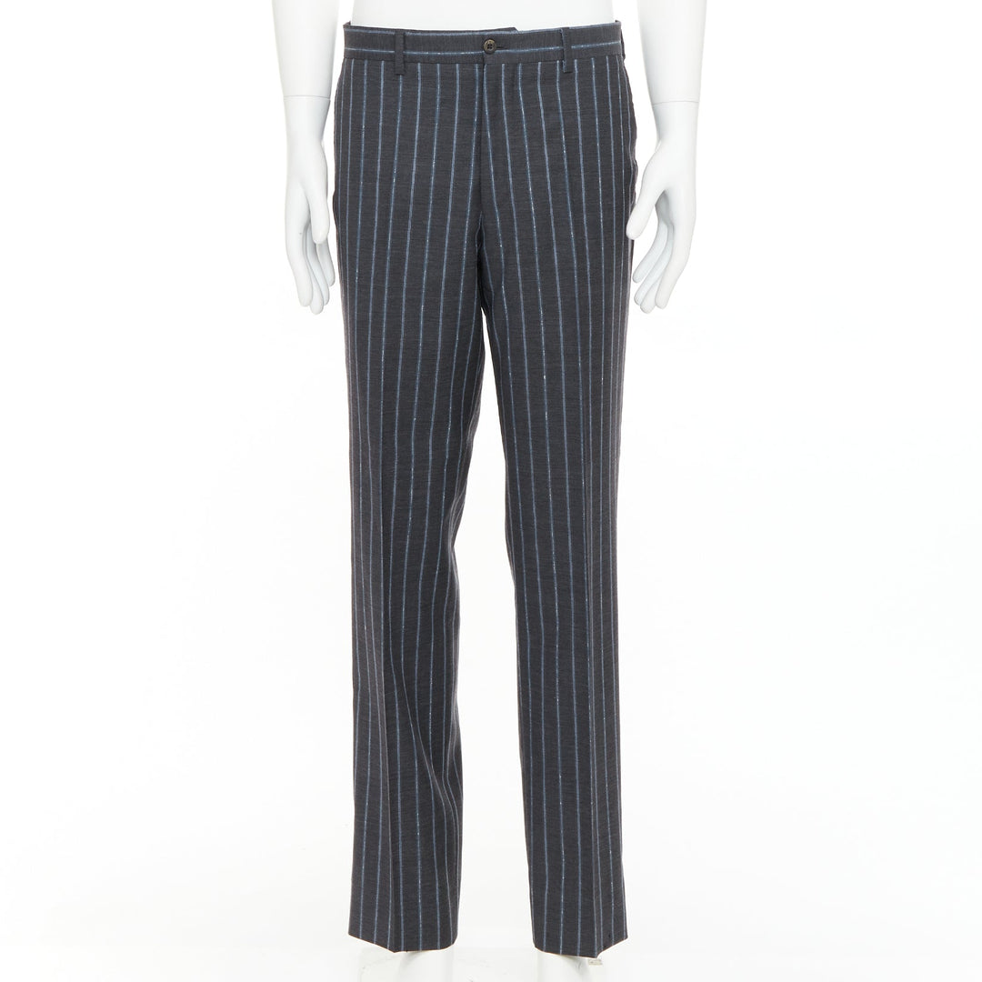 ETRO grey blue pinstripe 100% wool single breasted blazer jacket IT50 L