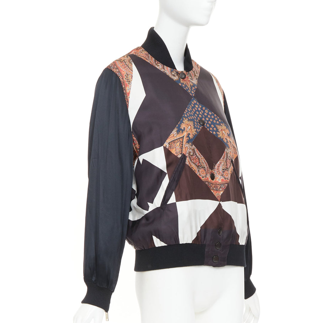 GIVENCHY 2013 silk Teddy black paisley scarf geometric bomber jacket FR38 M
