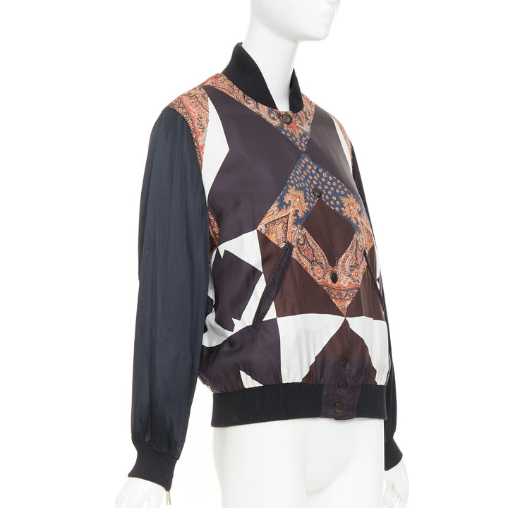 GIVENCHY 2013 silk Teddy black paisley scarf geometric bomber jacket FR38 M