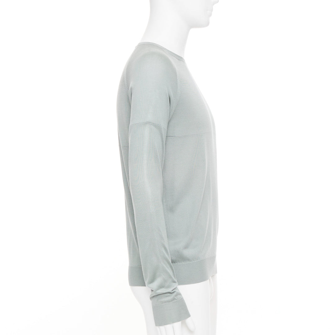 PRADA sage green grey panelled fine knit silk crewneck pullover sweater IT48 M