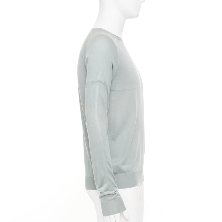 PRADA sage green grey panelled fine knit silk crewneck pullover sweater IT48 M
