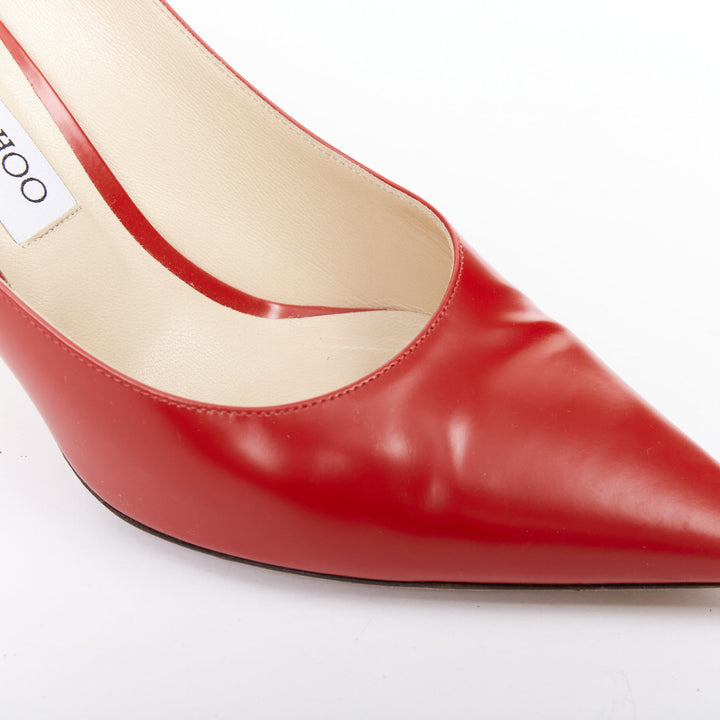 JIMMY CHOO Romy 85 red leather pointy toes stiletto heeled pumps EU39.5