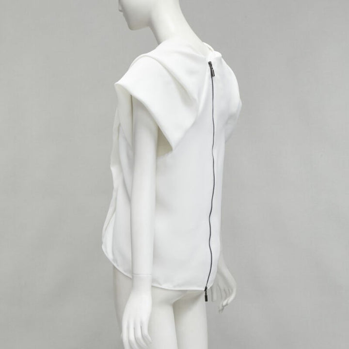 MATICEVSKI 2020 Lastingly Blouse white crepe origami pleat zip back vest AUS8 M