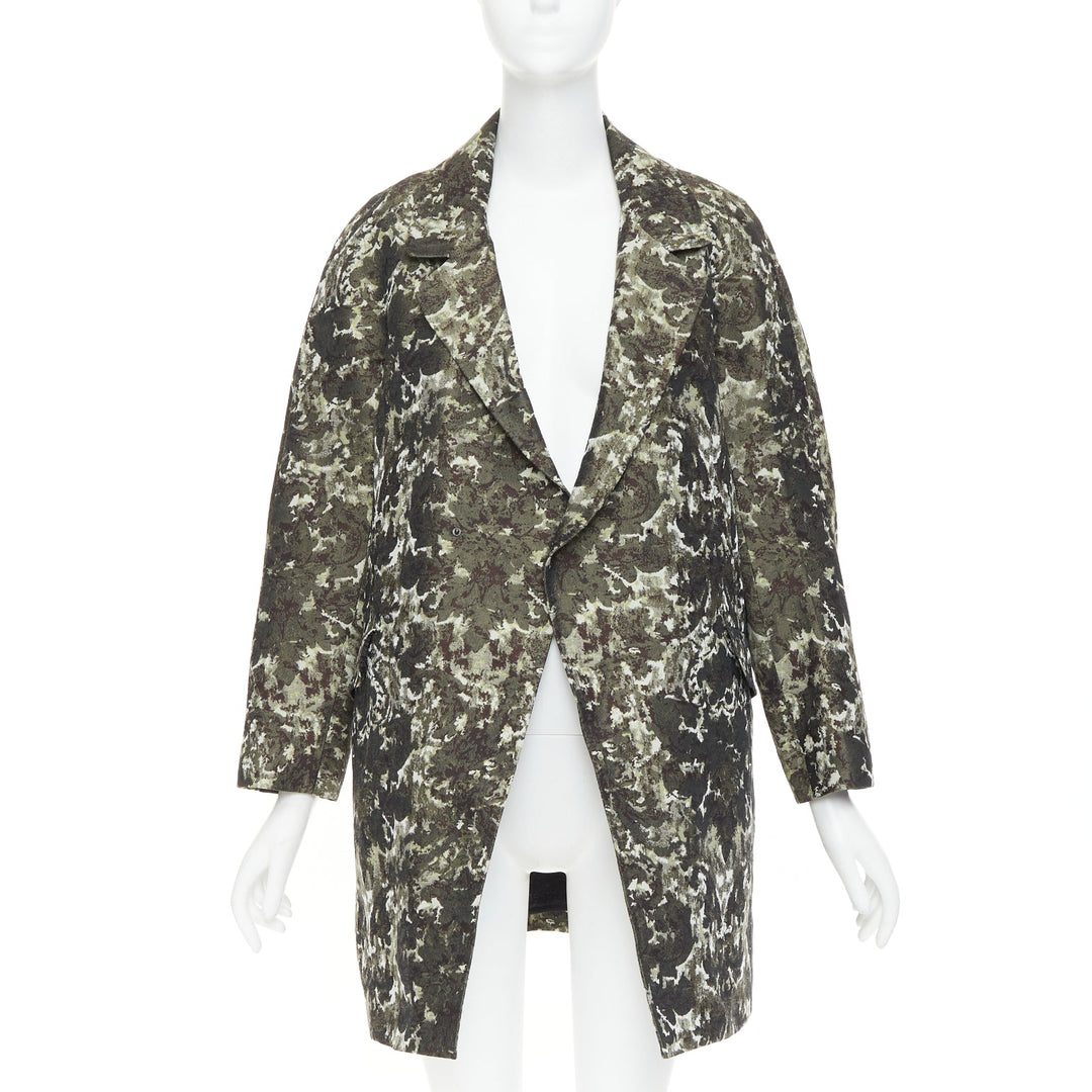TOGA ARCHIVES multicolor green jacquard camouflage trees fleece line coat JP1 XS