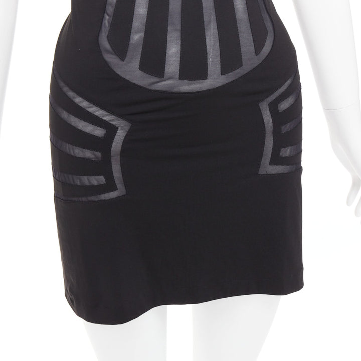 LA PERLA Dune black body contour sheer panels fitted mini dress IT40 S