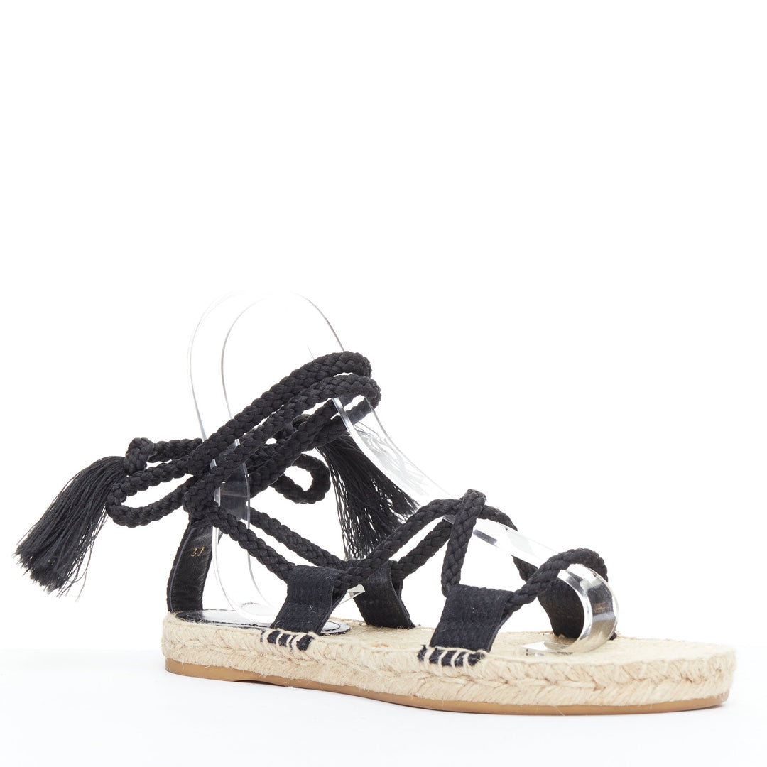 DIOR 2020 Diorexpress black embroidered cotton rope tie jute sandals EU37