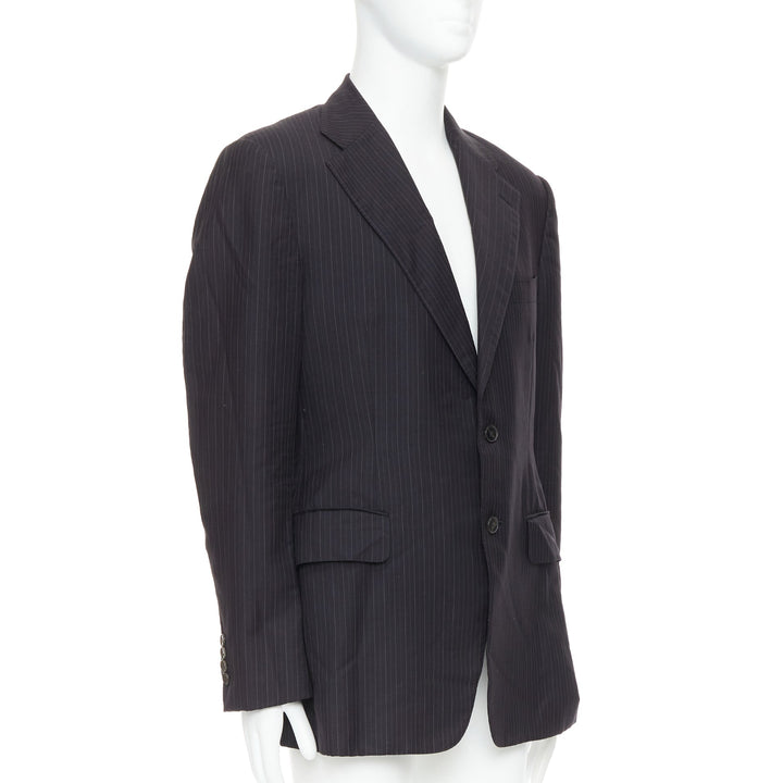 GUCCI Vintage charcoal grey 100% wool pinstripe double vent blazer IT52 XL