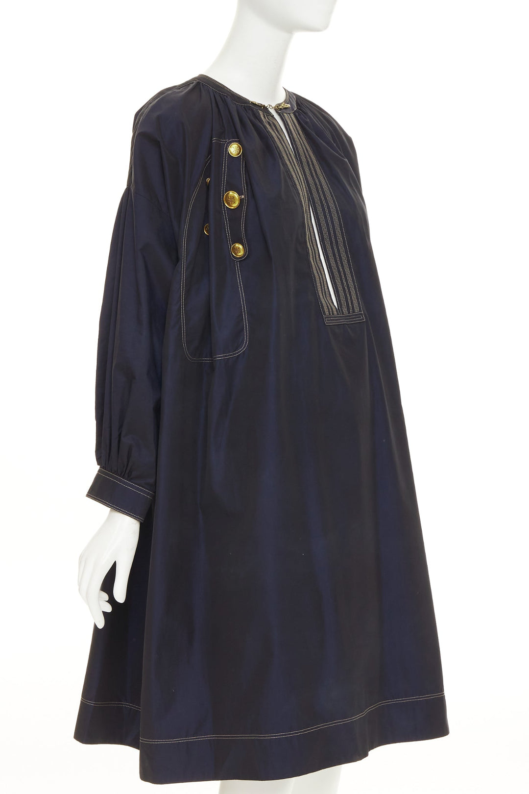GIVENCHY 2020 navy cotton gold 4G totem button tent dress FR36 S
