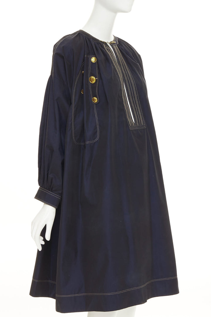 GIVENCHY 2020 navy cotton gold 4G totem button tent dress FR36 S