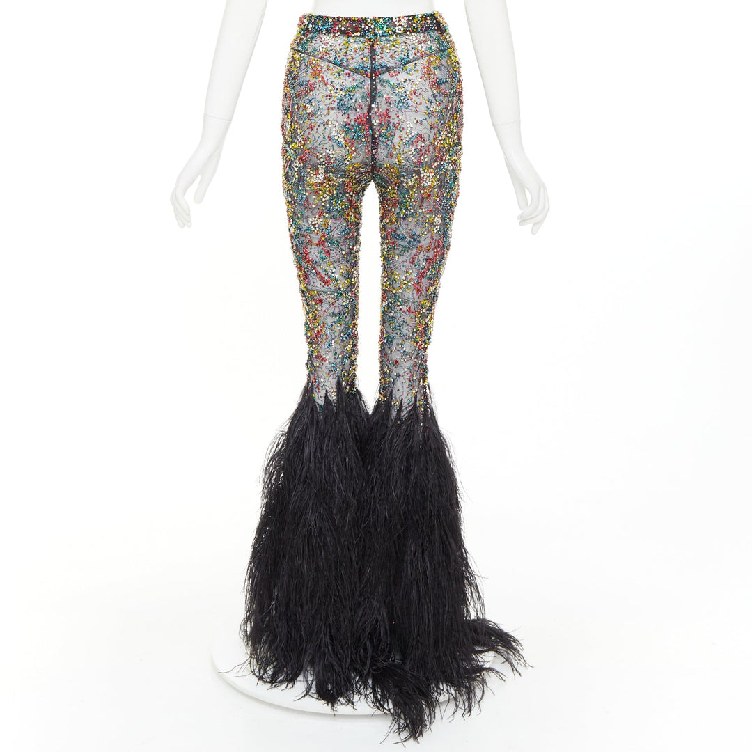 rare ALEXANDRE VAUTHIER COUTURE SS2021 Runway Lesage crystal feather flare pant
