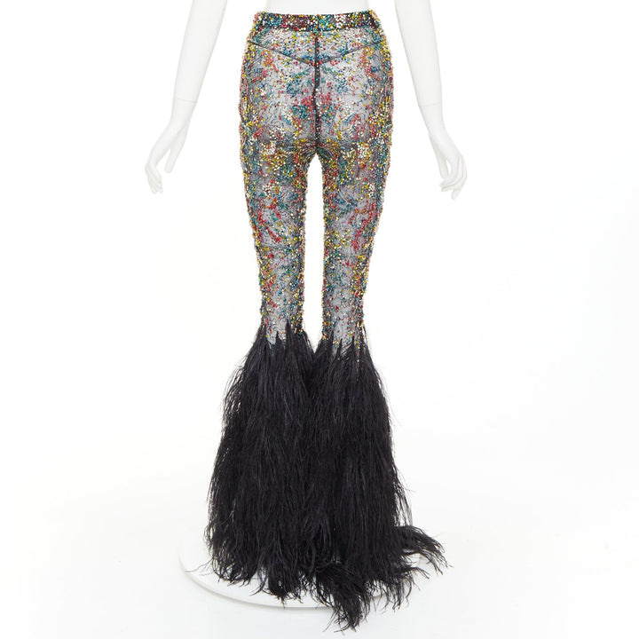 rare ALEXANDRE VAUTHIER COUTURE SS2021 Runway Lesage crystal feather flare pant