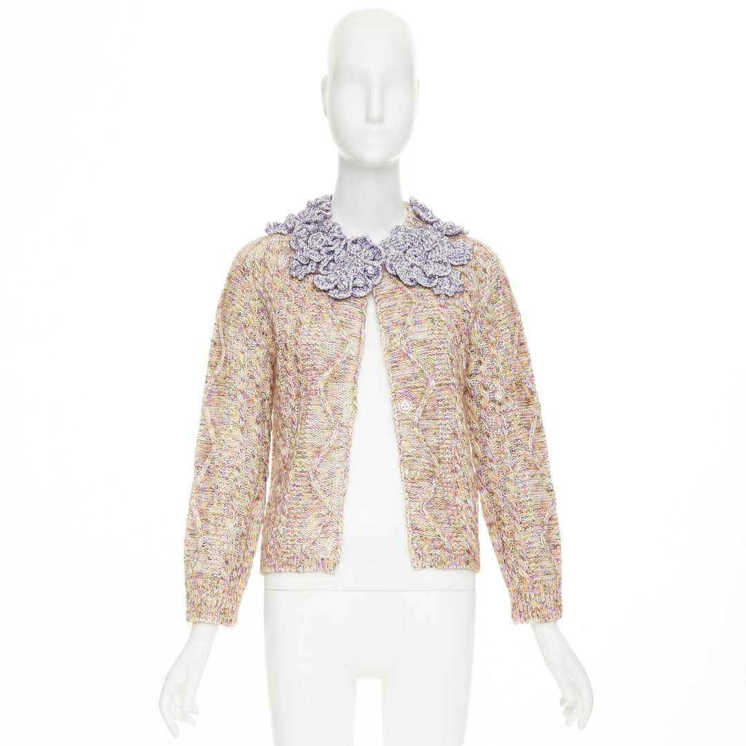 LOUIS VUITTON 2026 Knitted Flower Collar cable multicolor mix knit cardigan XS