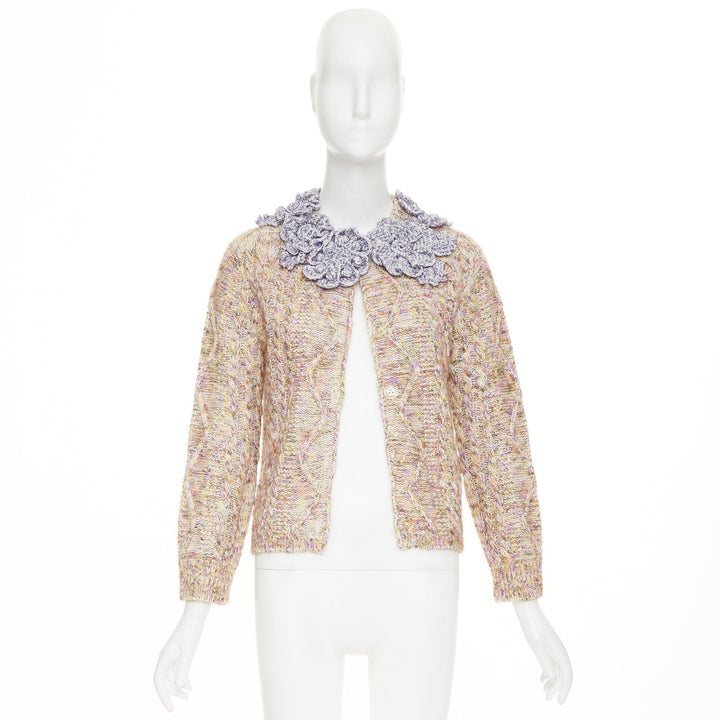 LOUIS VUITTON 2026 Knitted Flower Collar cable multicolor mix knit cardigan XS