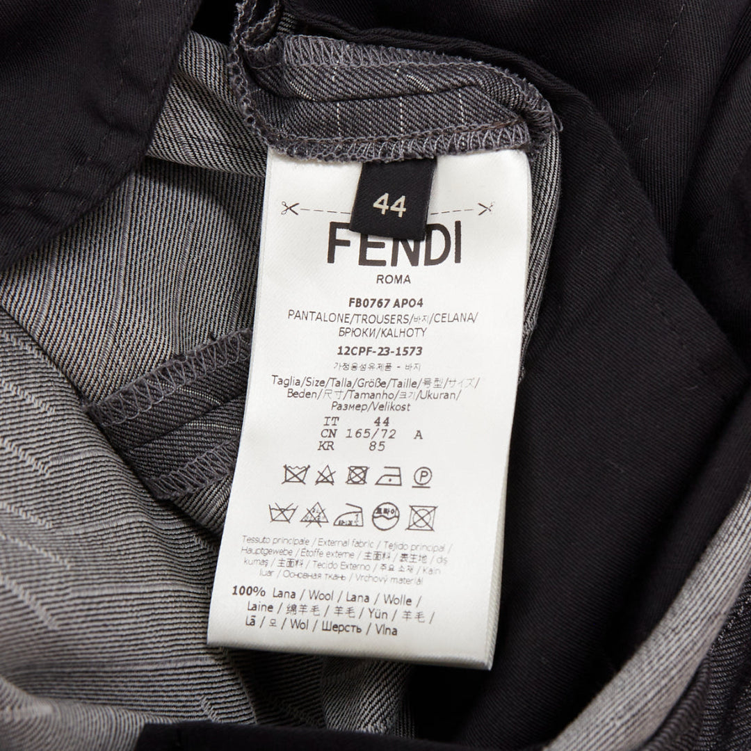 FENDI wool grey contrast stripe print pleated front cropped dress pants IT44 XS