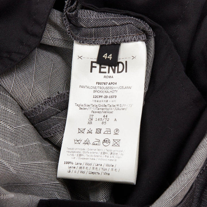 FENDI wool grey contrast stripe print pleated front cropped dress pants IT44 XS