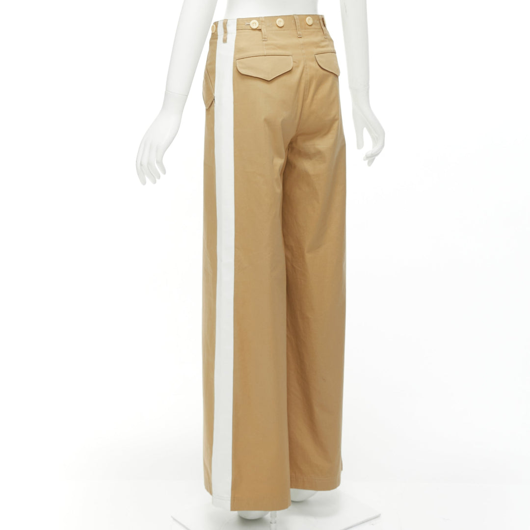 SACAI LUCK beige off white button embellished waistband wide cargo pants