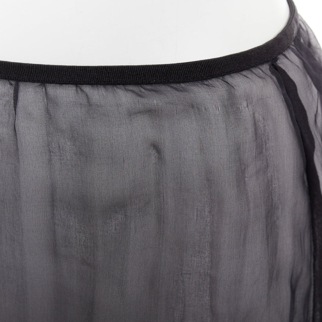 DRIES VAN NOTEN black 100% silk sheer high waist knee skirt FR36 S