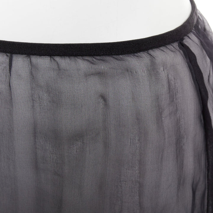 DRIES VAN NOTEN black 100% silk sheer high waist knee skirt FR36 S